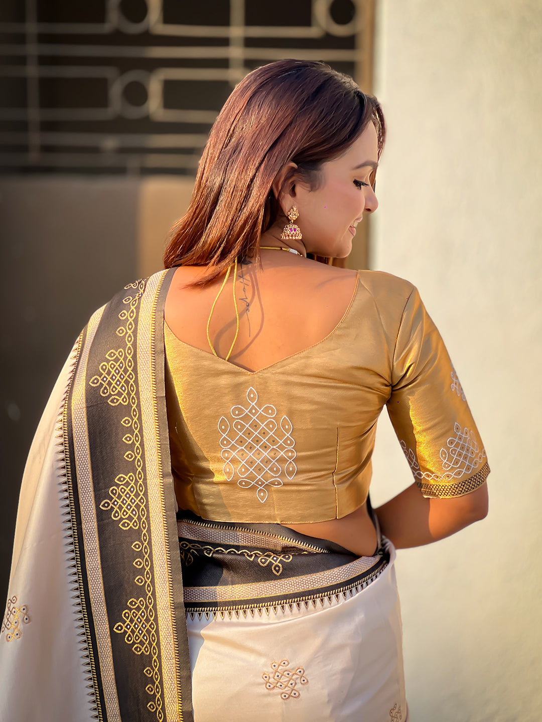 Cream soft silk traditional zari contrast woven saree