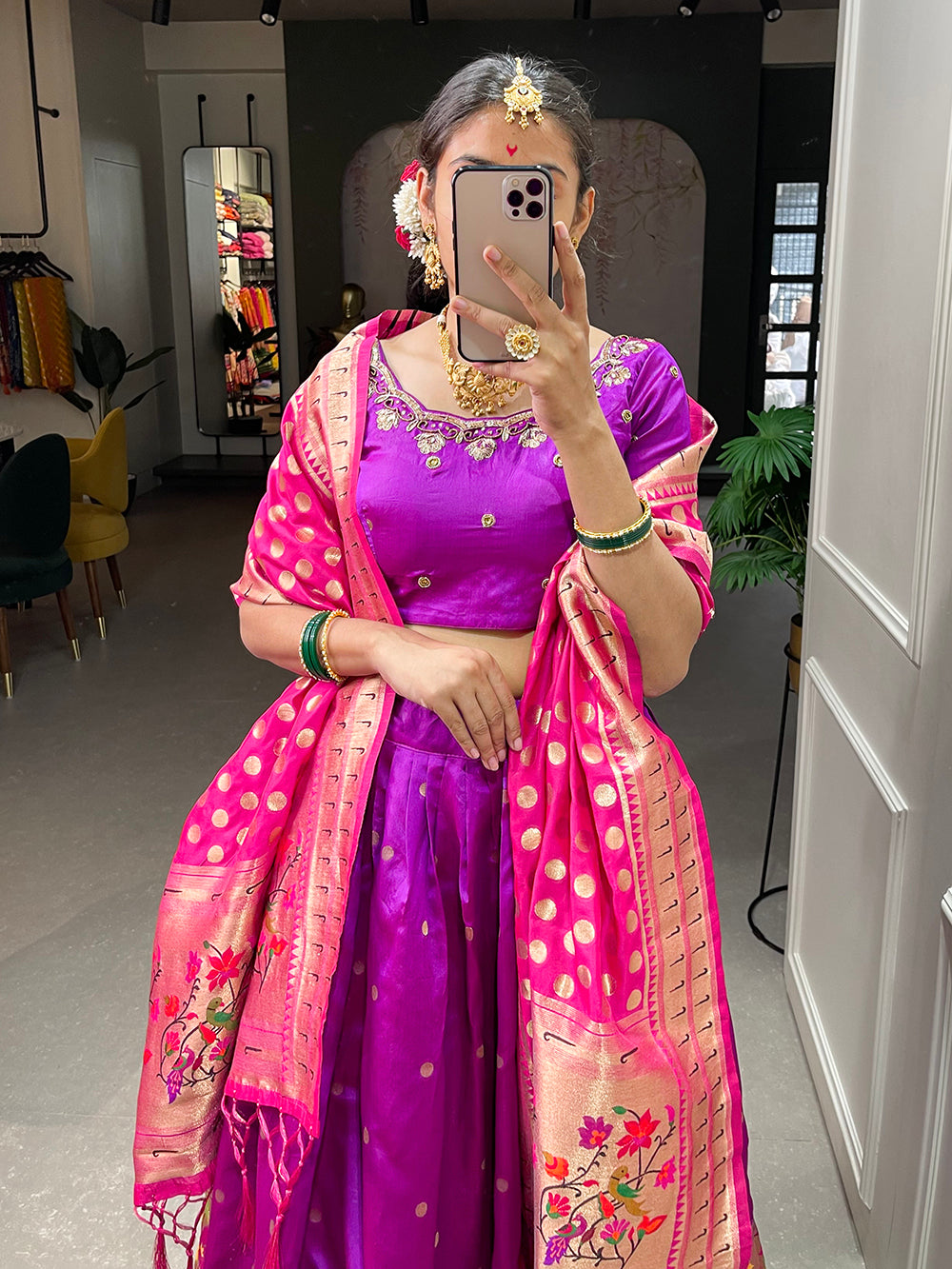 Purple Color Weaving Zari Work jacquard Paithani Silk Lehenga Choli