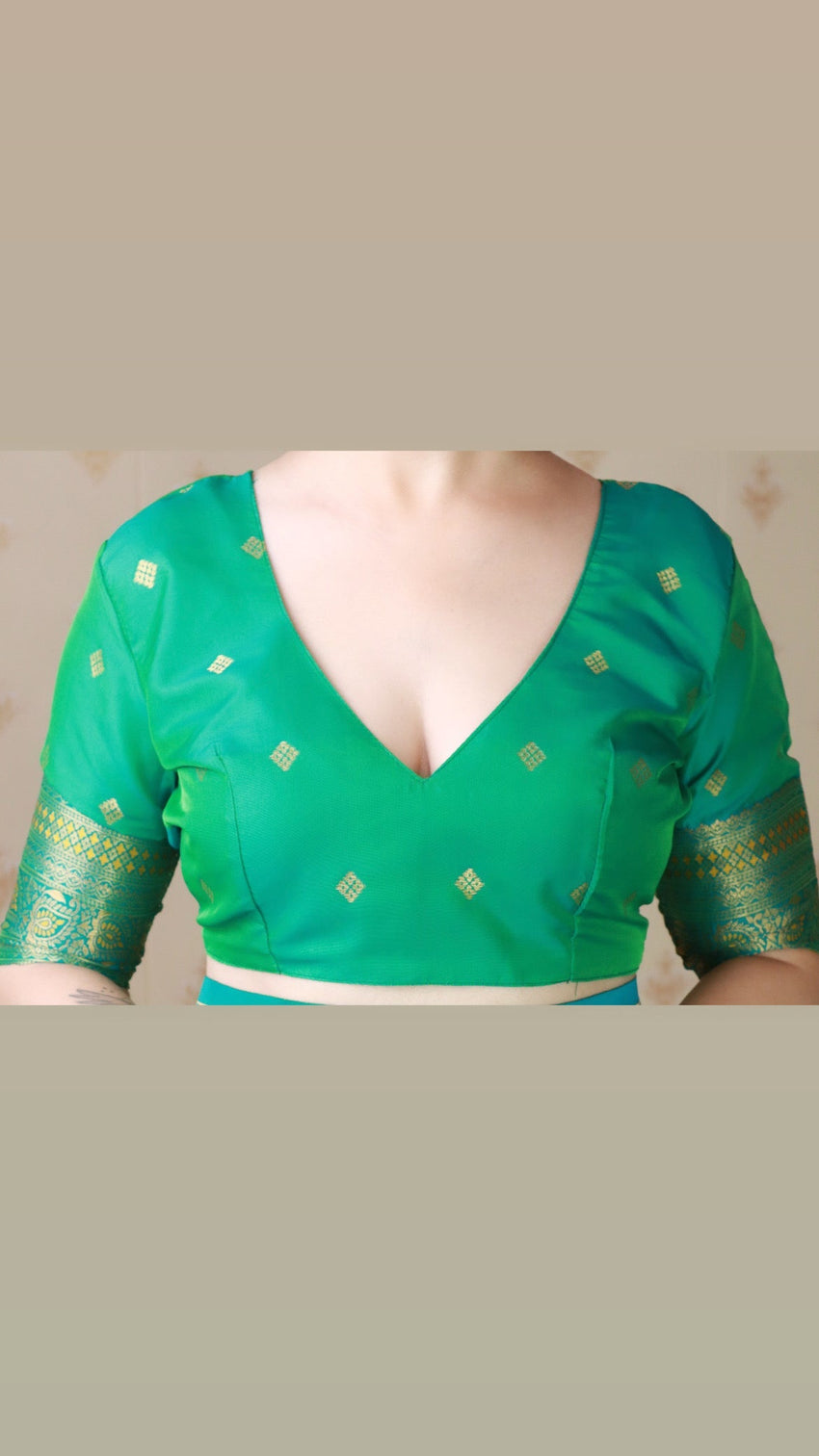 Mehendi green soft silk banarasi zigzag meenakari zari woven saree