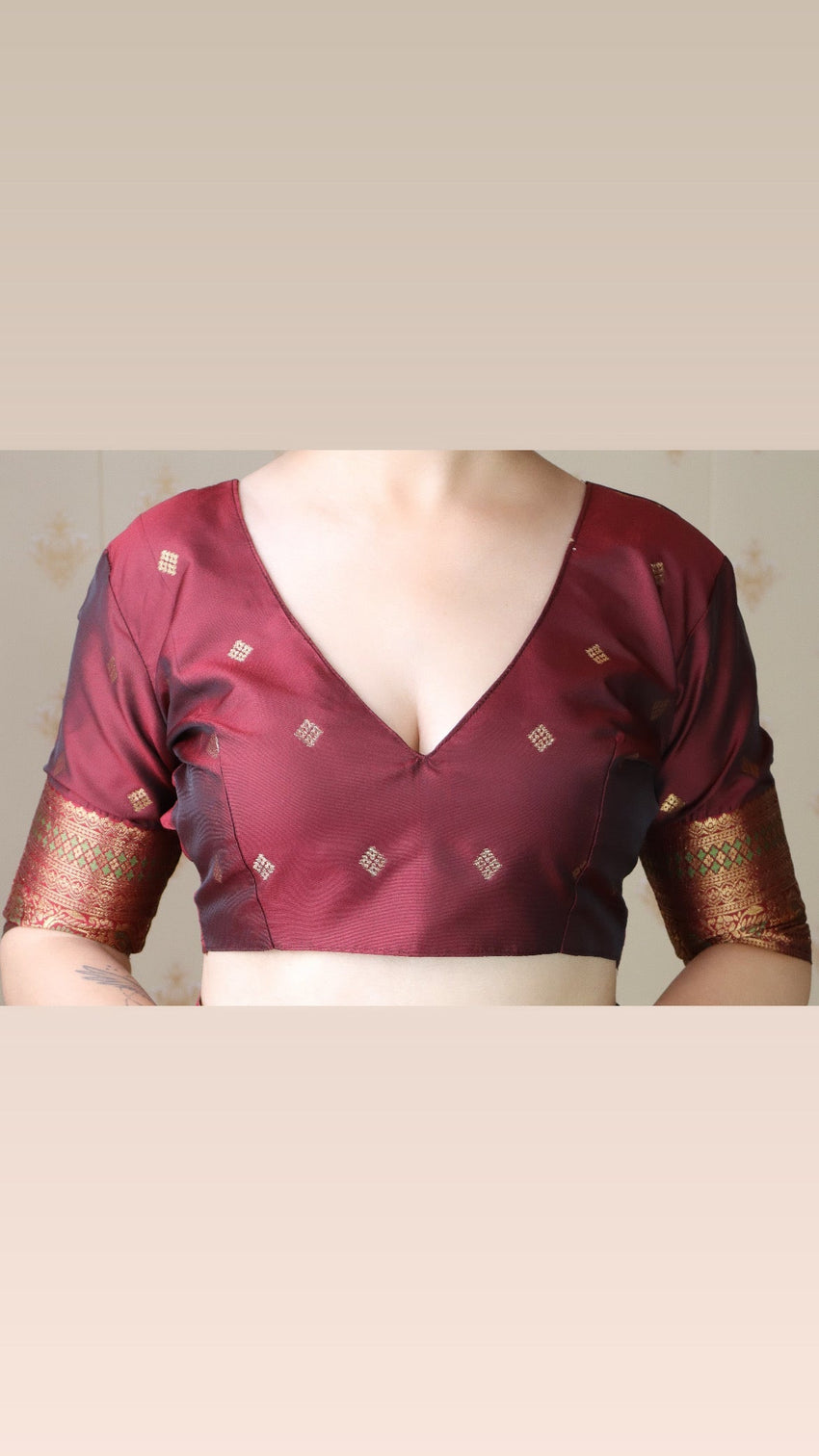 Green with maroon soft silk banarasi zigzag meenakari zari woven saree