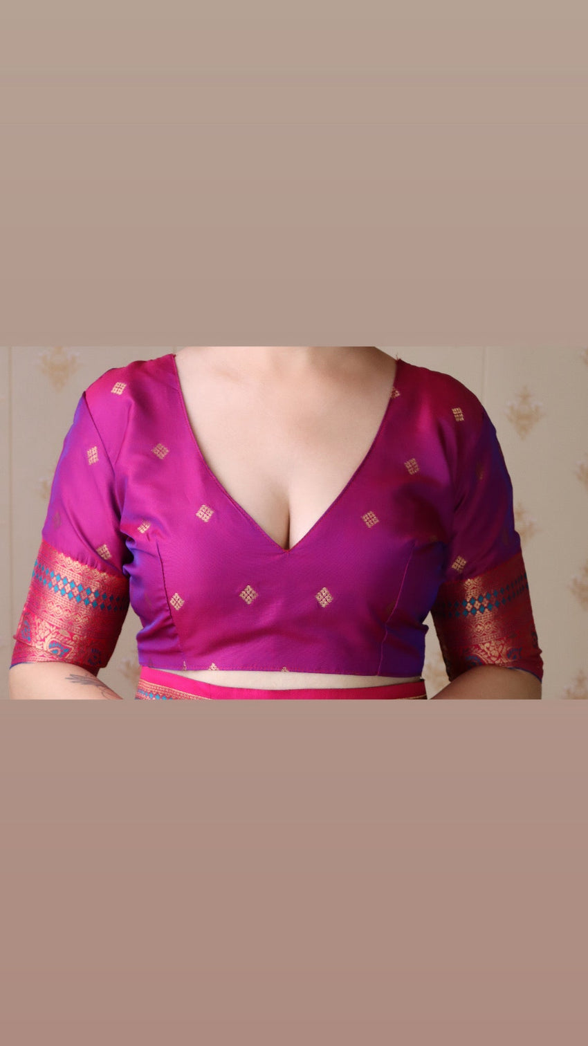 Blue soft silk banarasi zigzag meenakari zari woven saree