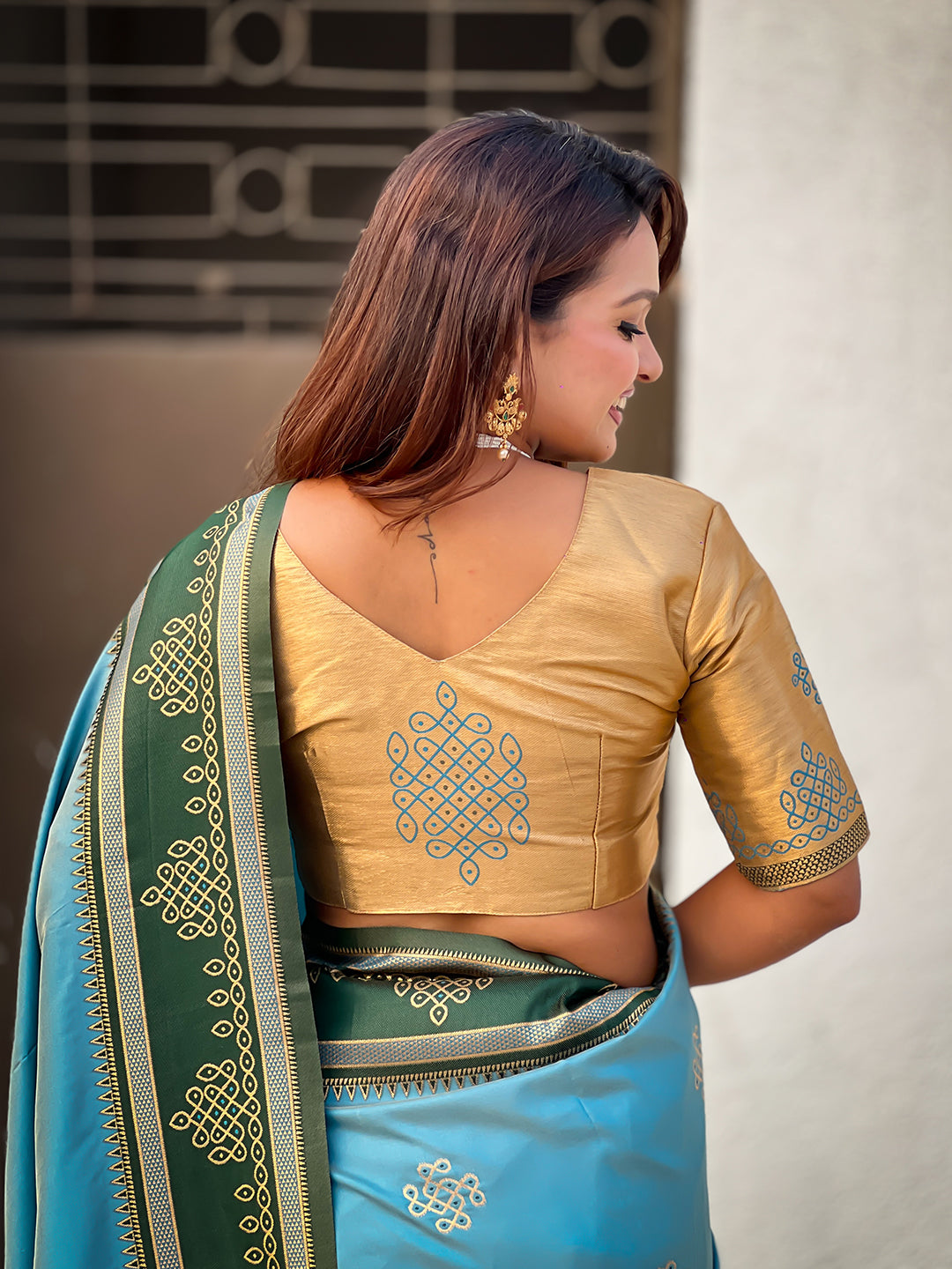 Baby blue soft silk traditional zari contrast woven saree