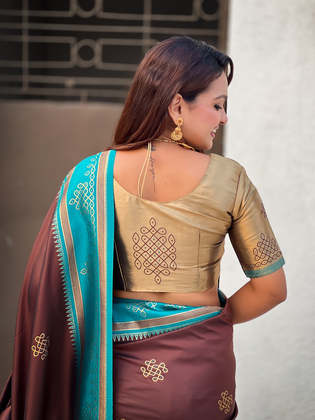 Coffee soft silk traditional zari contrast woven saree