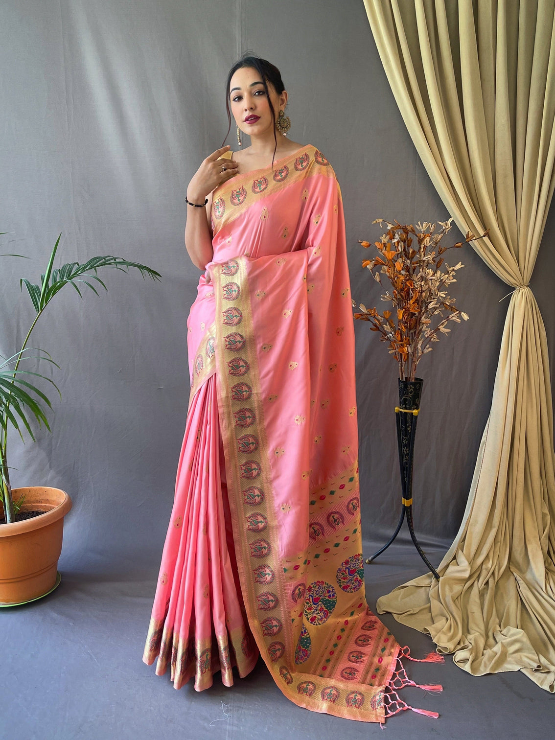 Pastel Pink Saree in Paithani Silk