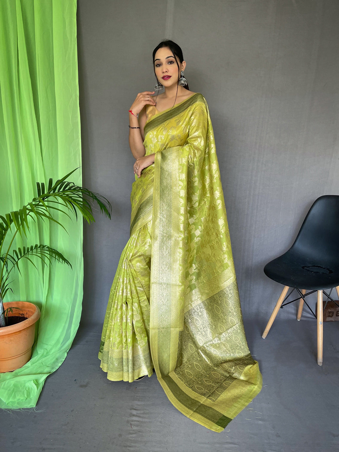 Green Saree in Organza Silk