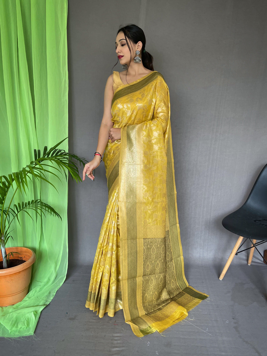 Yellow Saree in Organza Silk