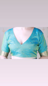 Aqua Blue Soft Silk Saree with Kamdhenu Weaves Zari Woven Saree