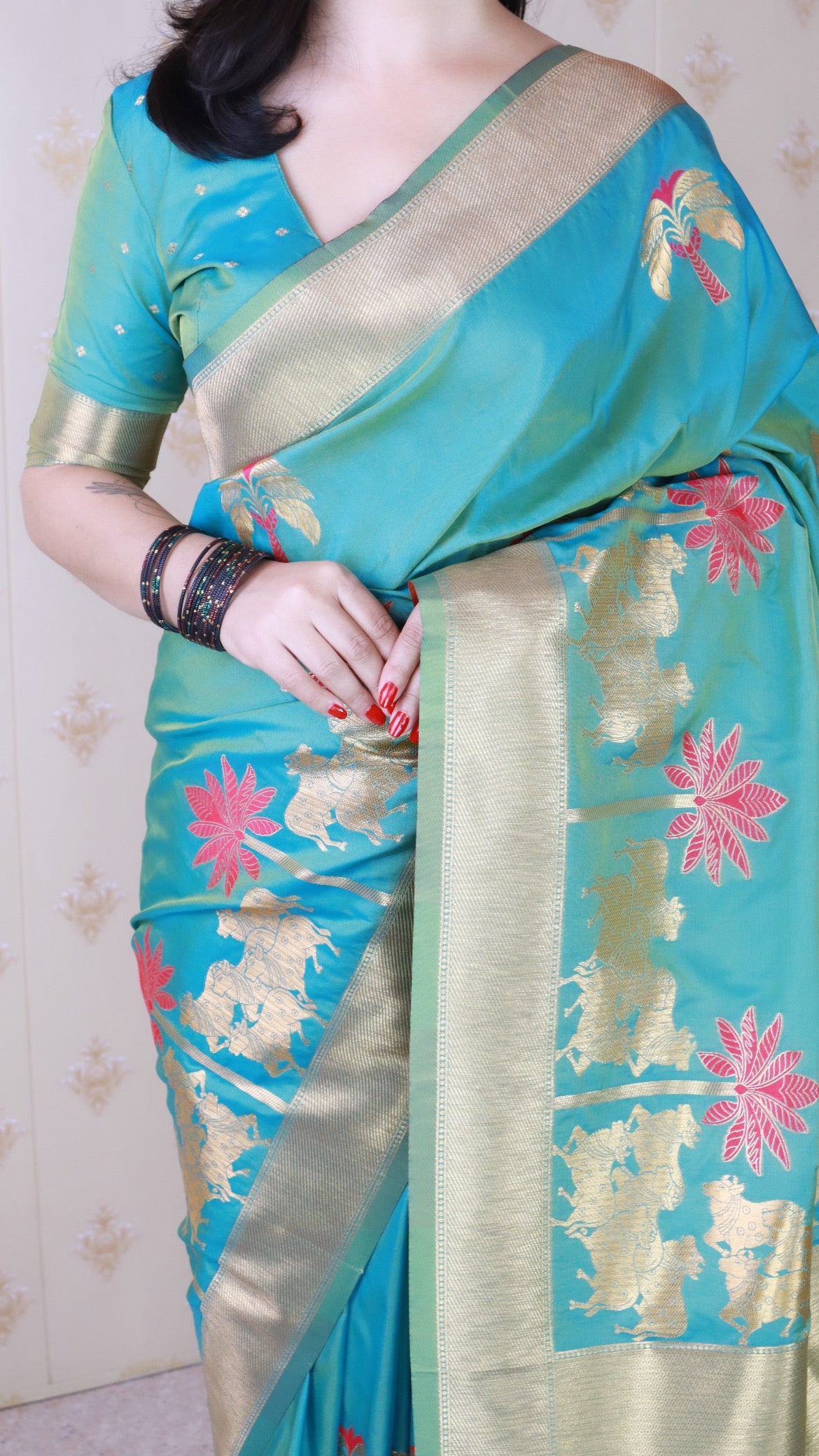 Aqua Blue Soft Silk Saree with Kamdhenu Weaves Zari Woven Saree