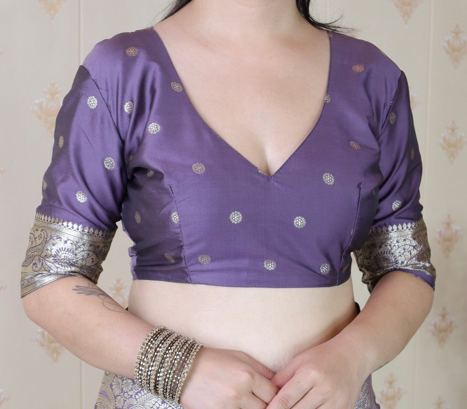 Lavender banarasi soft silk silver zari woven saree