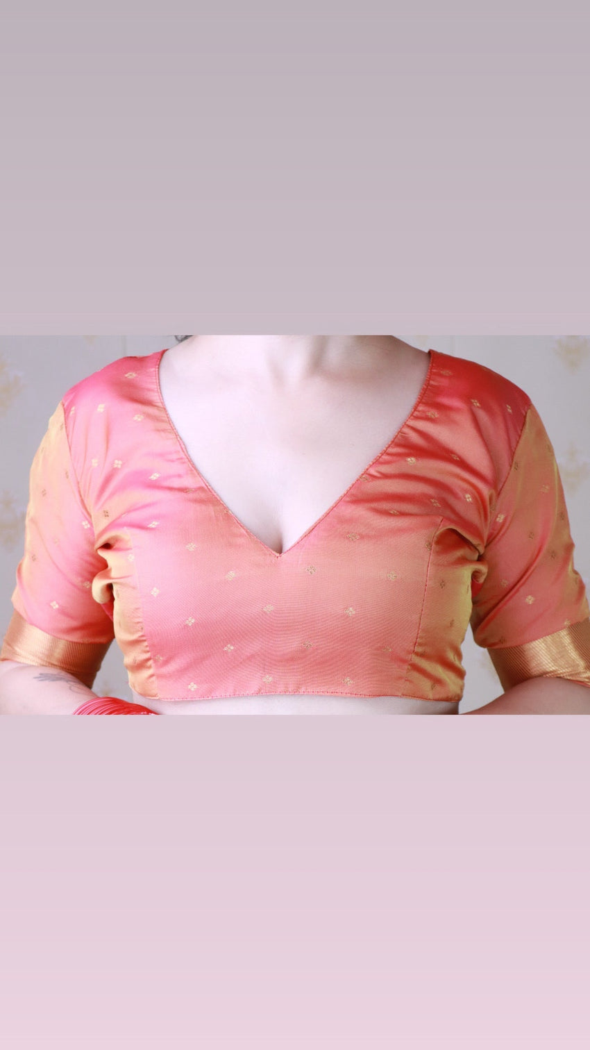 Peach soft silk saree with kamdhenu weaves zari woven saree