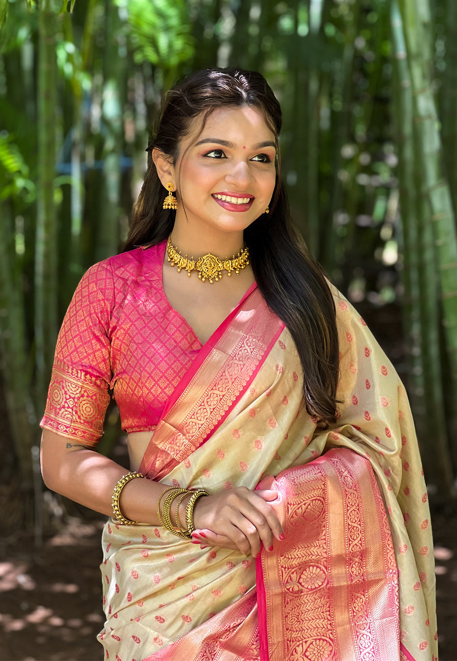 Chickoo kanjivaram tissue silk traditional zari woven saree