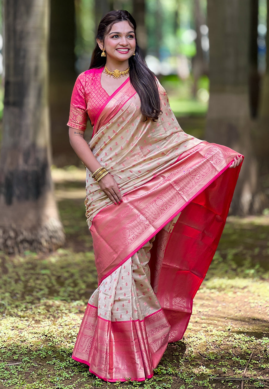 Chickoo kanjivaram tissue silk traditional zari woven saree
