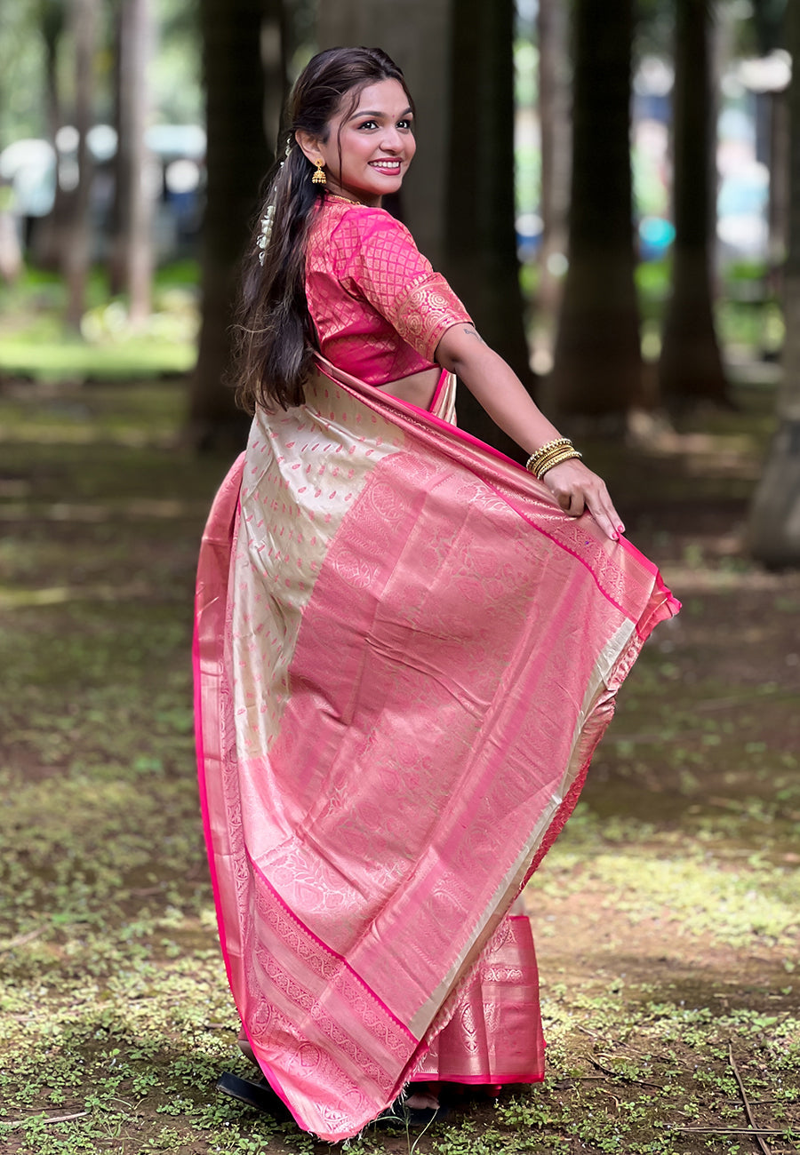 Chickoo kanjivaram tissue silk traditional zari woven saree