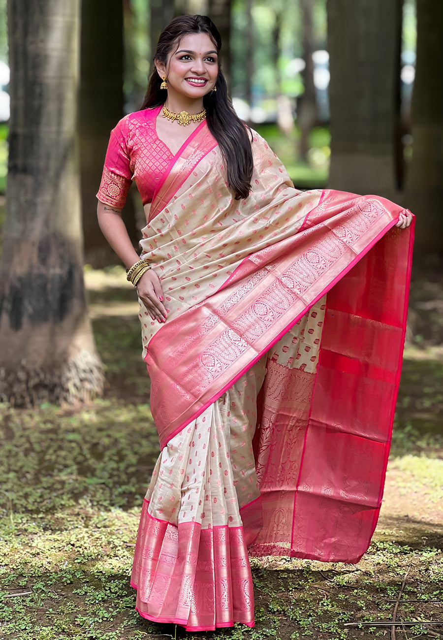 Chickoo kanjivaram tissue silk traditional zari woven saree