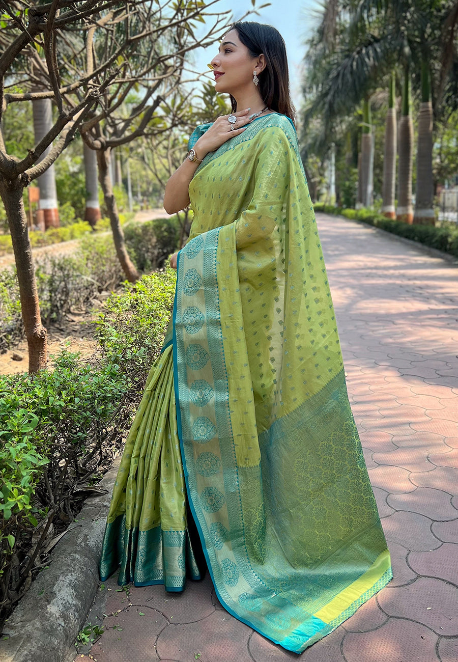 Green kanchipuram tissue silk traditional zari woven saree