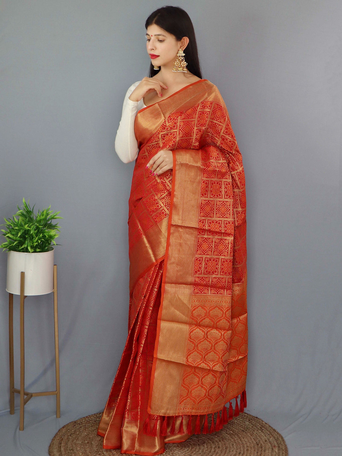 Red with Orange Saree in Patola Silk