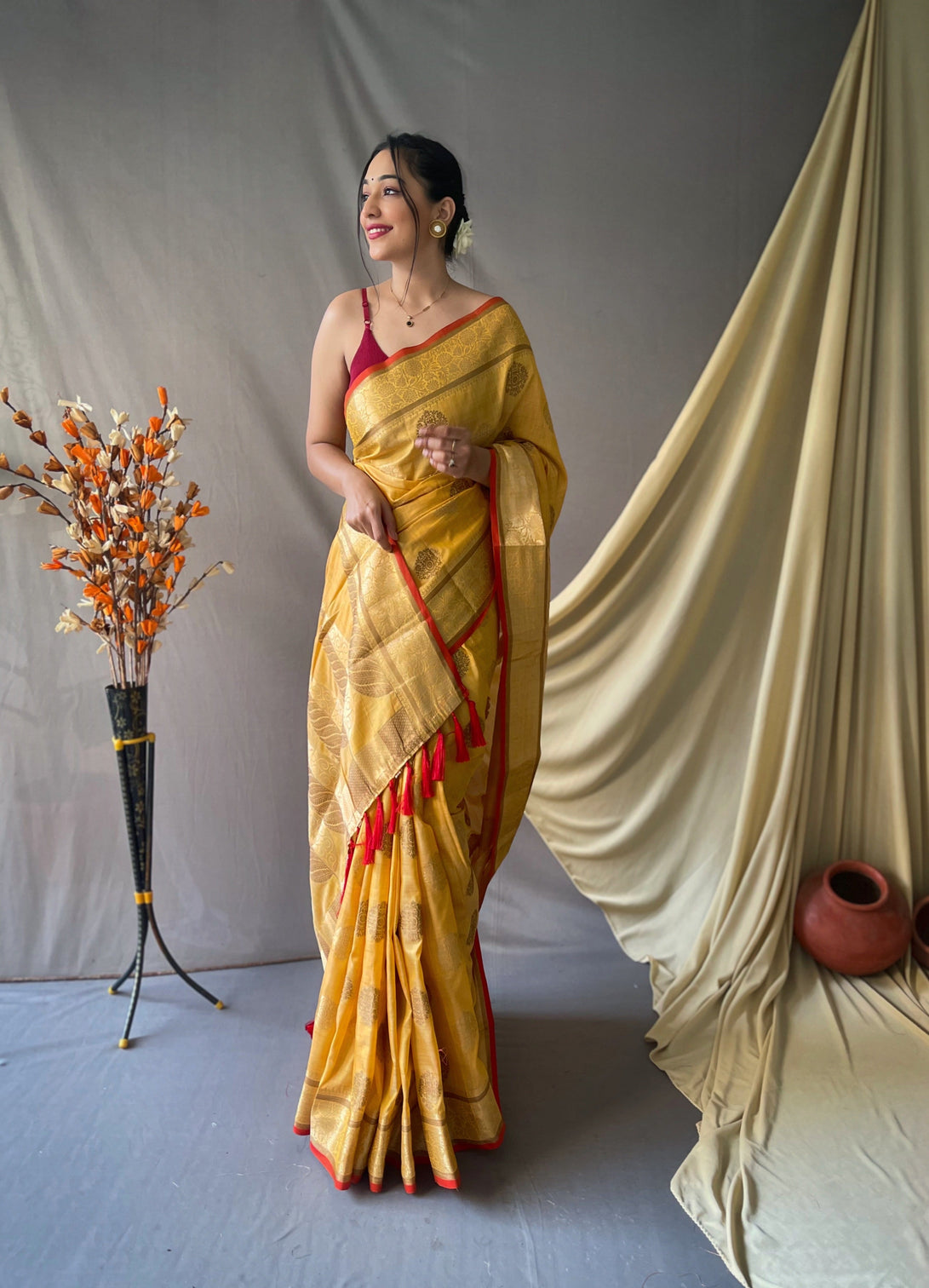 Yellow Saree in Kasturi Cotton