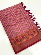 Baby Pink Banarasi Zic Zac Katan Silk Saree