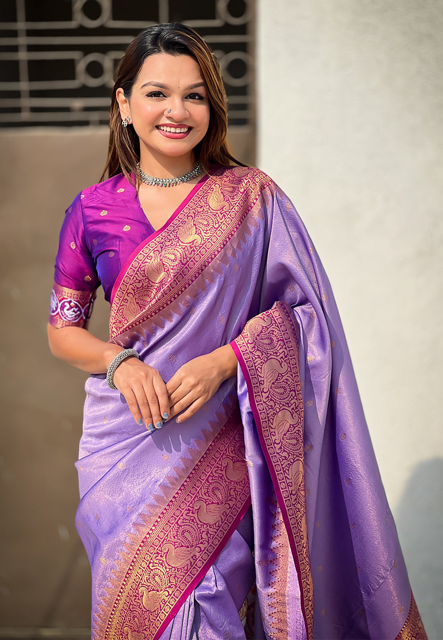 Lavender pure tissue zari woven patola saree with contrast weaves
