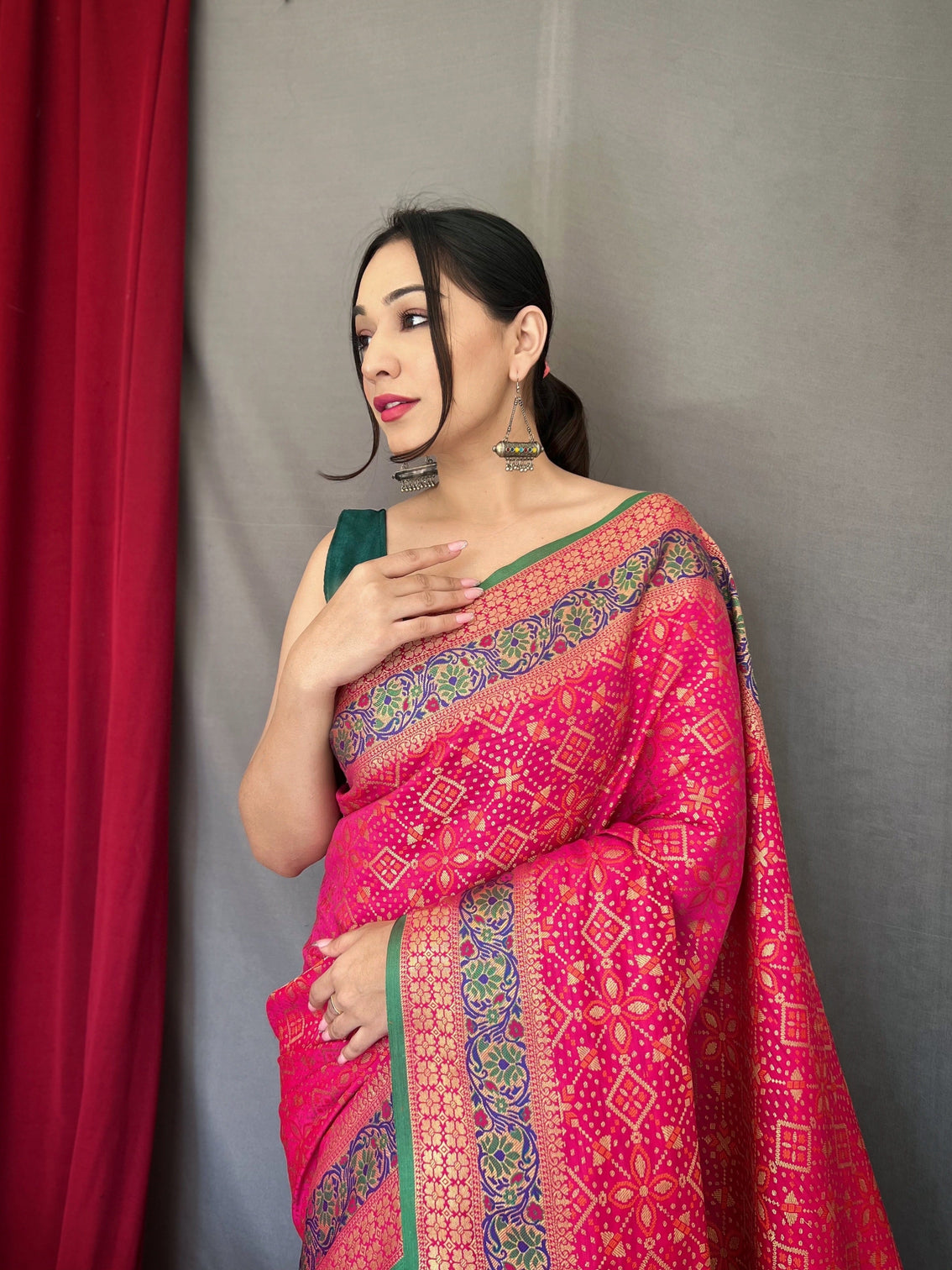 Pink Saree in Bandhej Patola Silk Woven