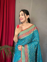 Pacific Blue Saree in Bandhej Patola Silk Woven