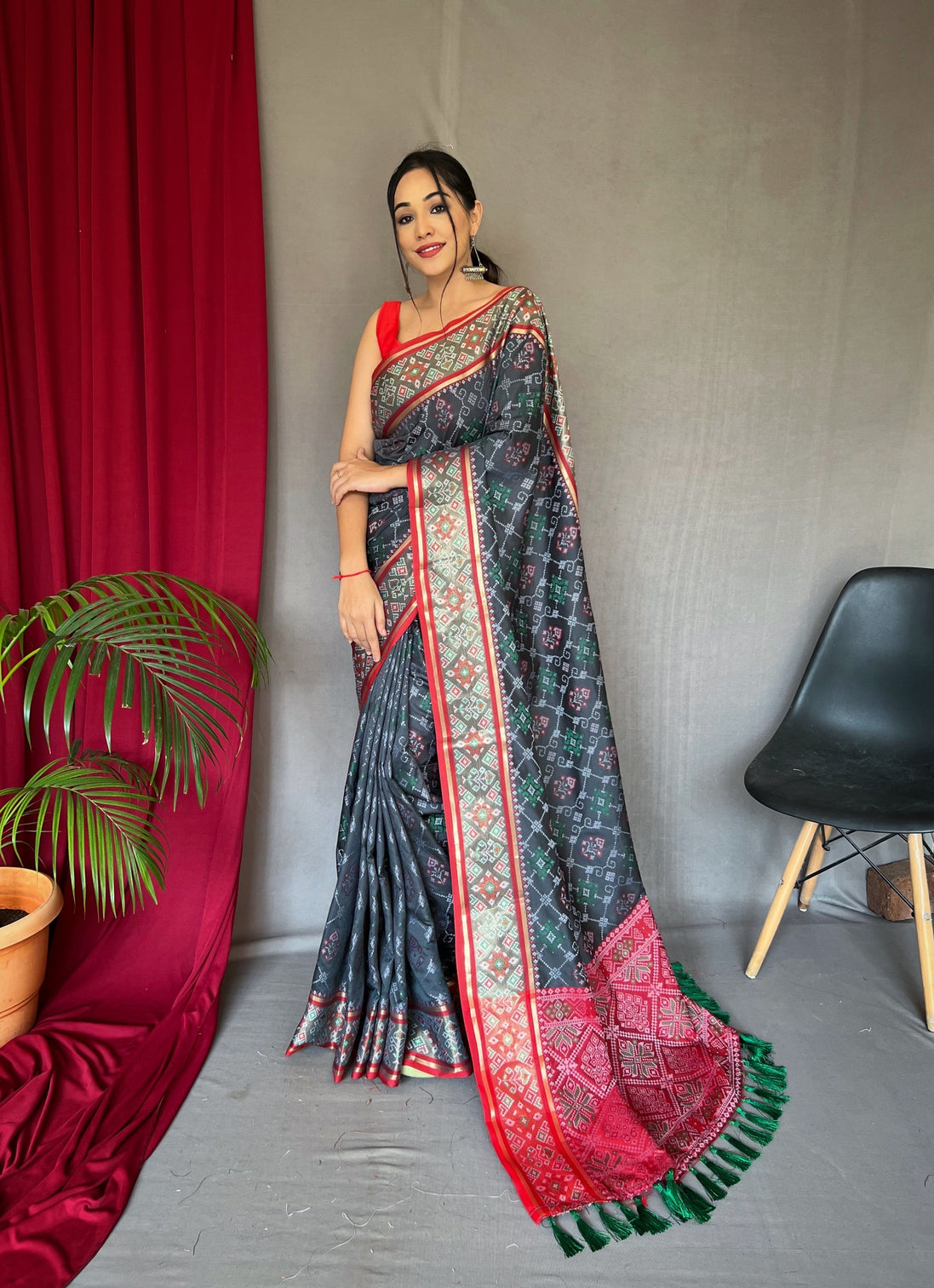 Slate Grey Saree in Patola Silk