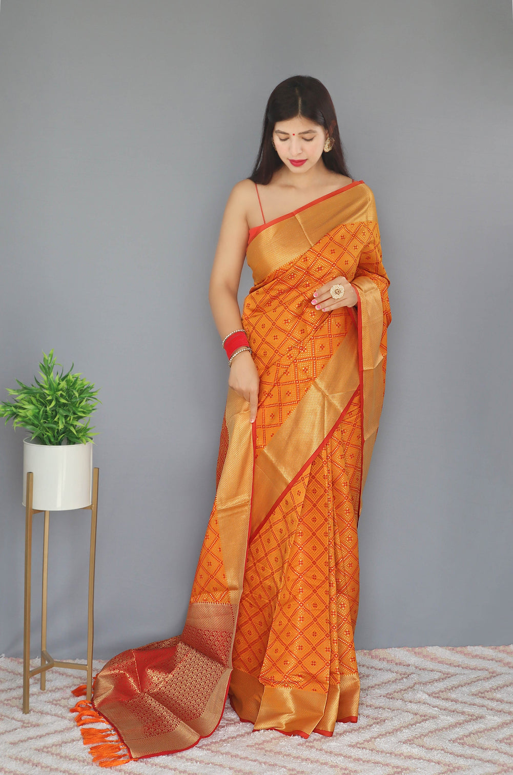 Mustard Saree in Bandhej Patola