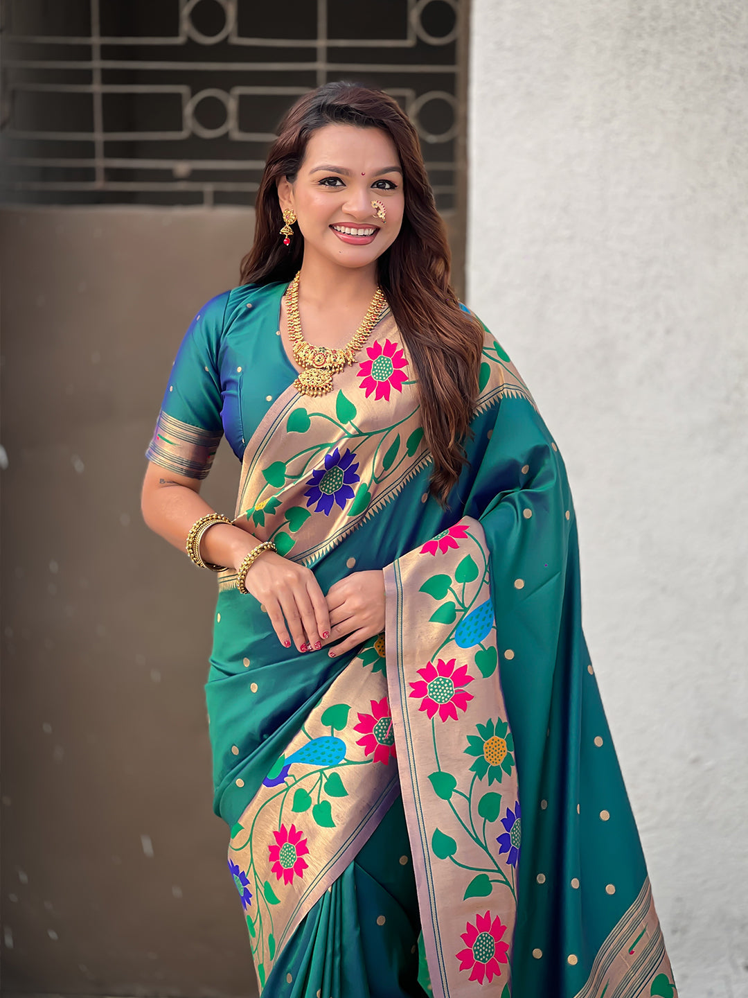 Green big border paithani silk zari woven saree