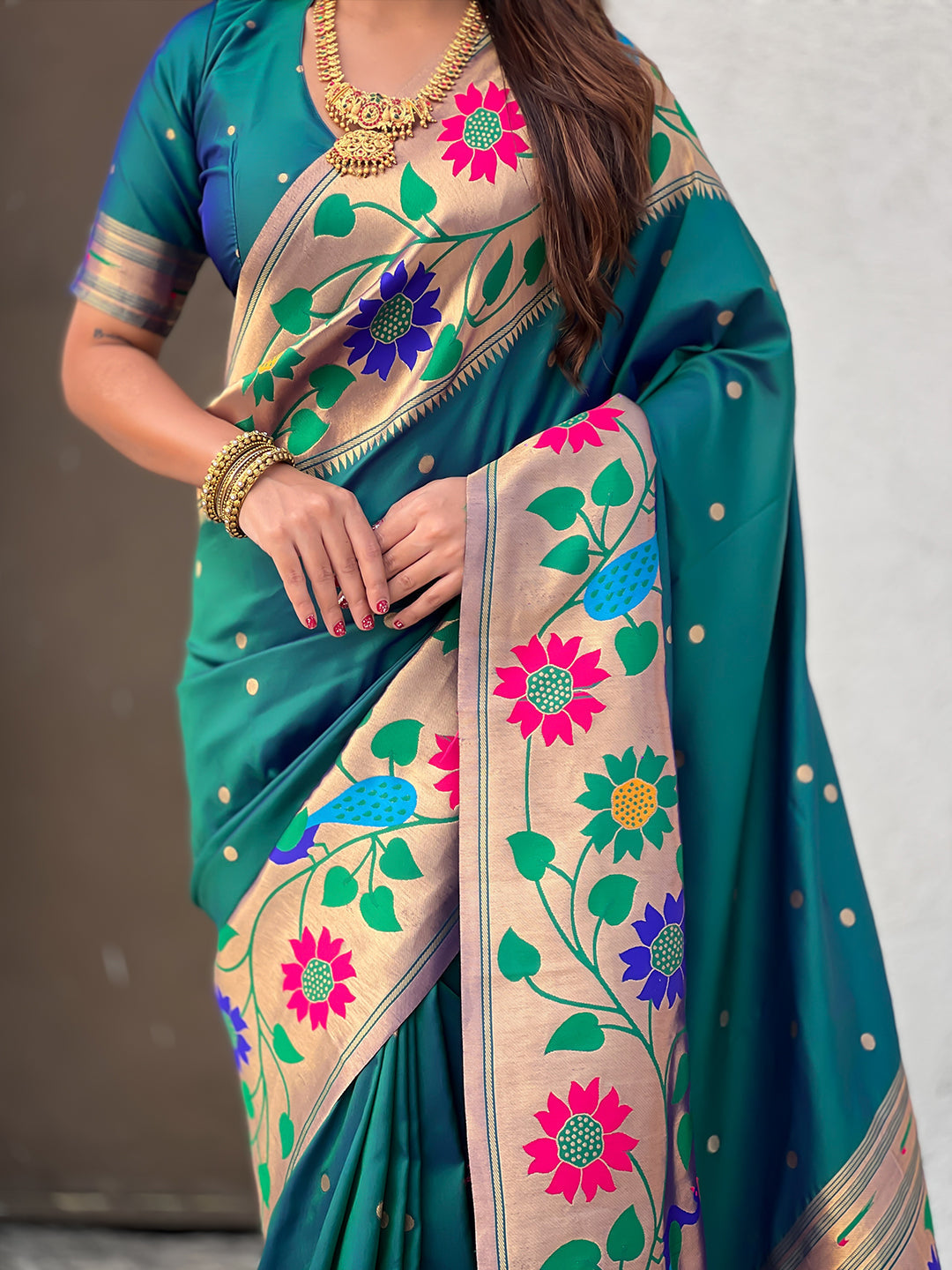 Green big border paithani silk zari woven saree