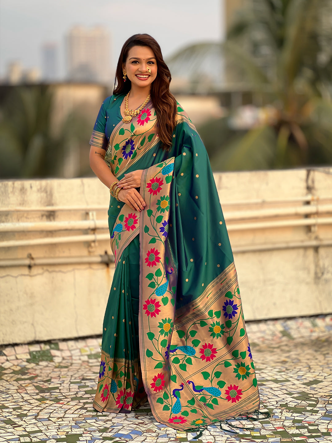 Green big border paithani silk zari woven saree