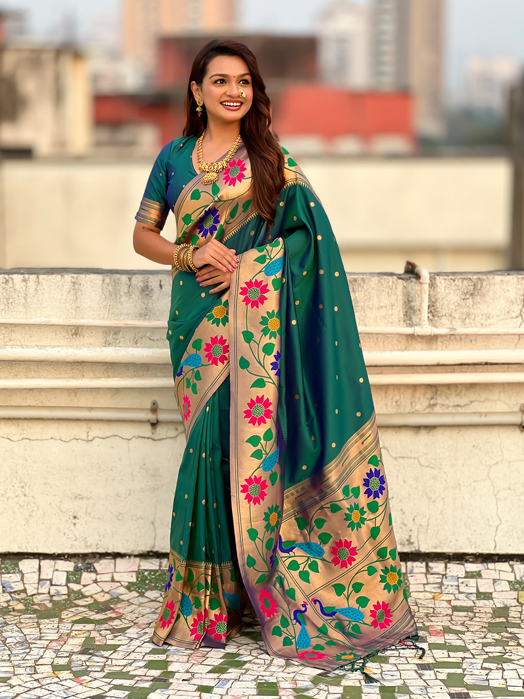 Green big border paithani silk zari woven saree