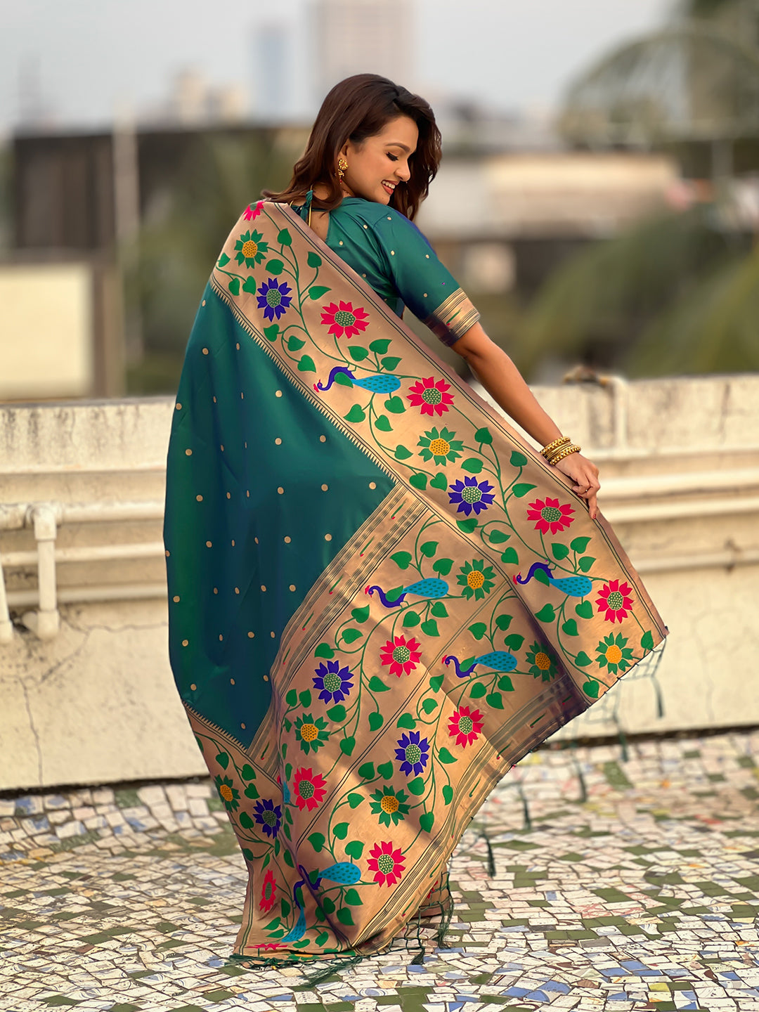 Green big border paithani silk zari woven saree