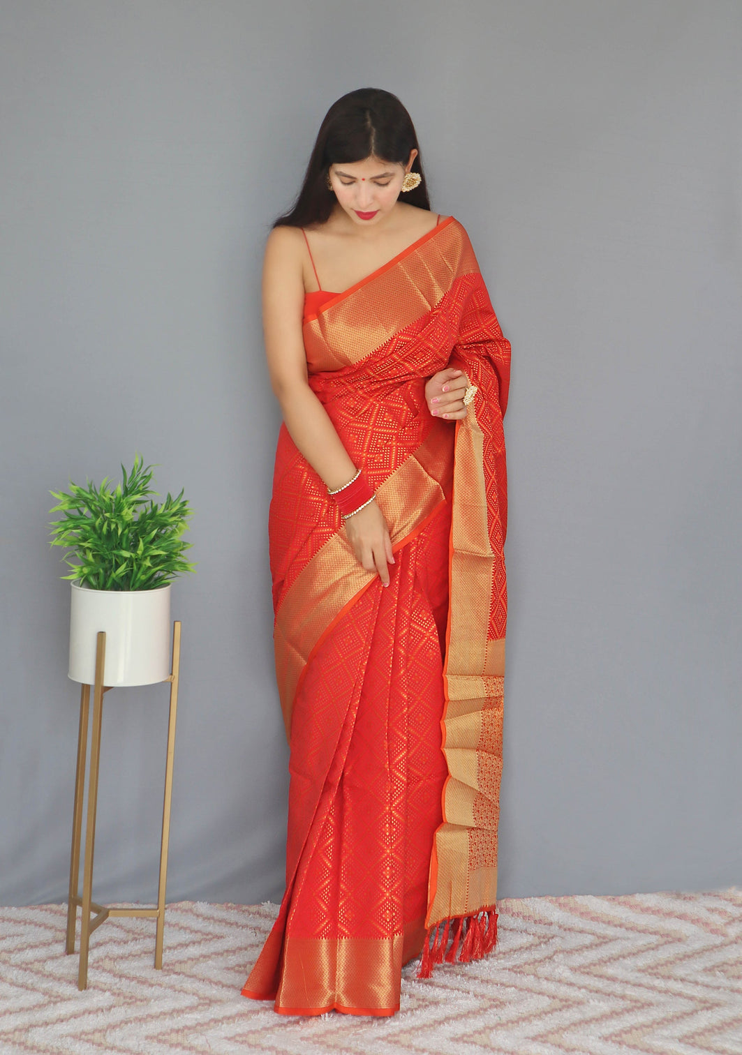 Red Saree in Bandhej Patola