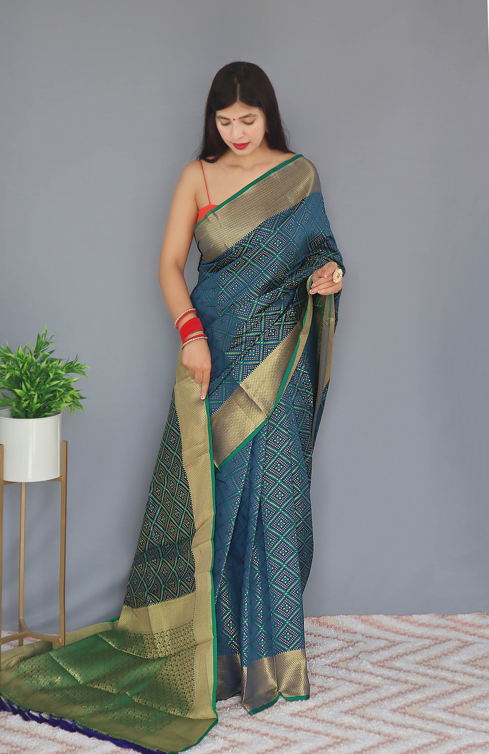 Denim Blue Saree in Bandhej Patola