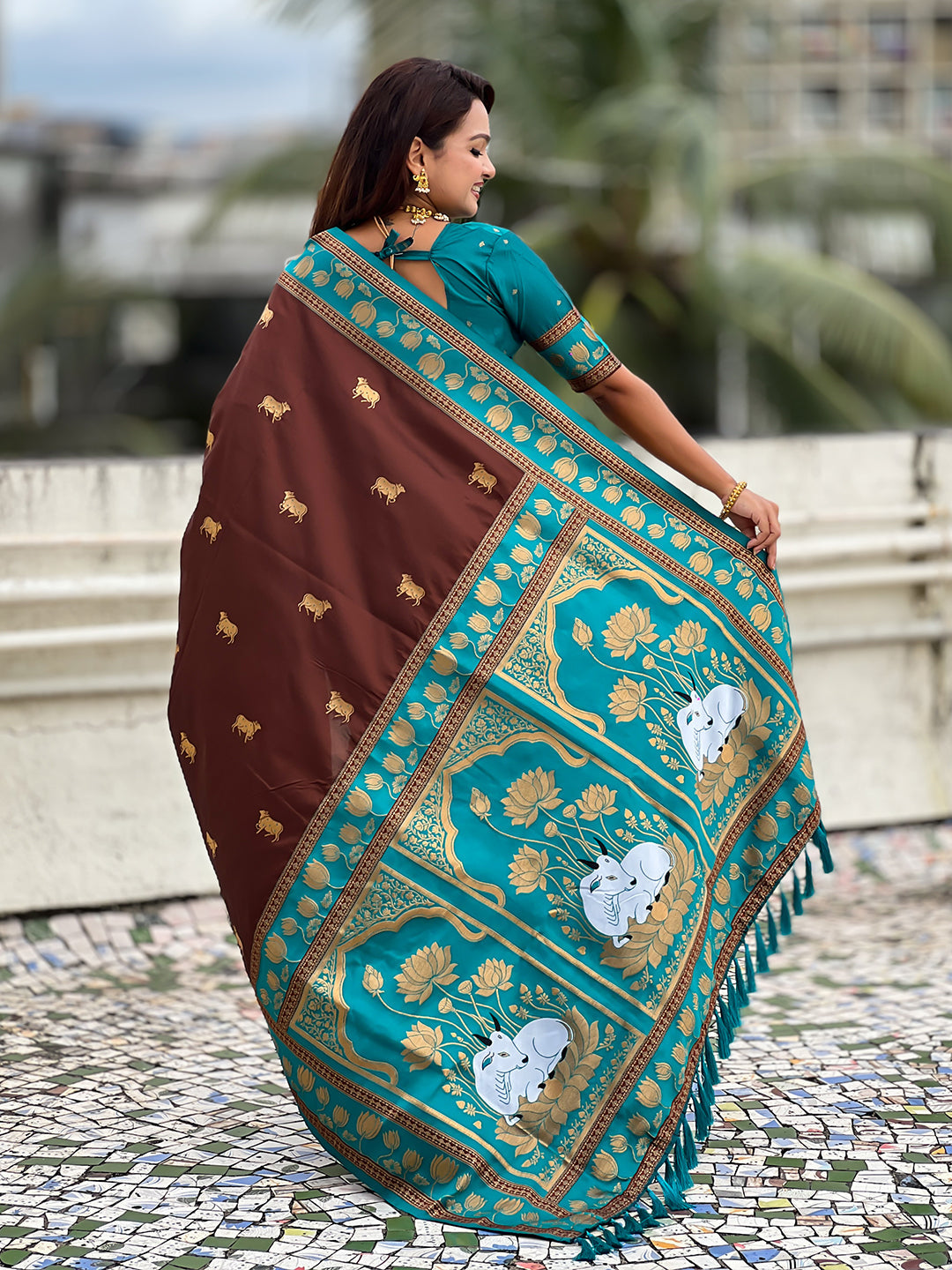 Coffee brown soft silk pichwai traditional zari woven saree