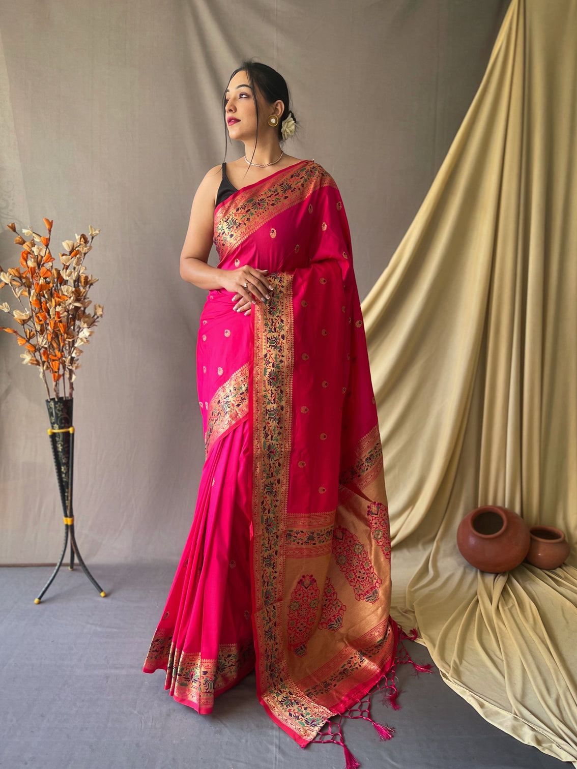 Pink Saree in Paithani Silk