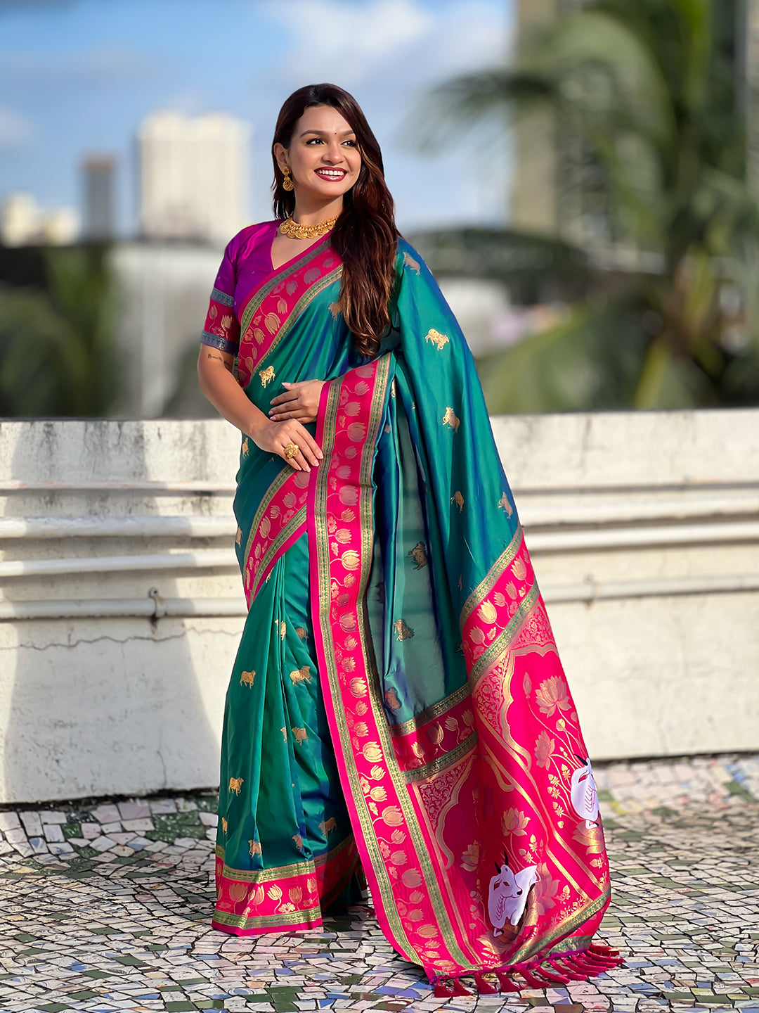 Green soft silk pichwai traditional zari woven saree
