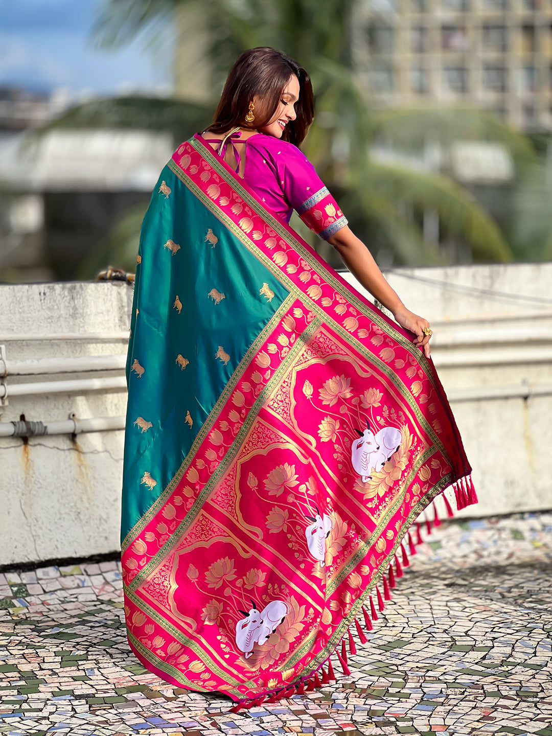 Green soft silk pichwai traditional zari woven saree