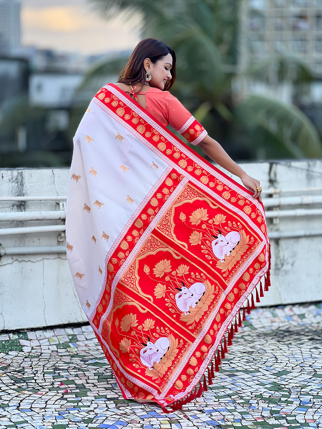 Cream soft silk pichwai traditional zari woven saree