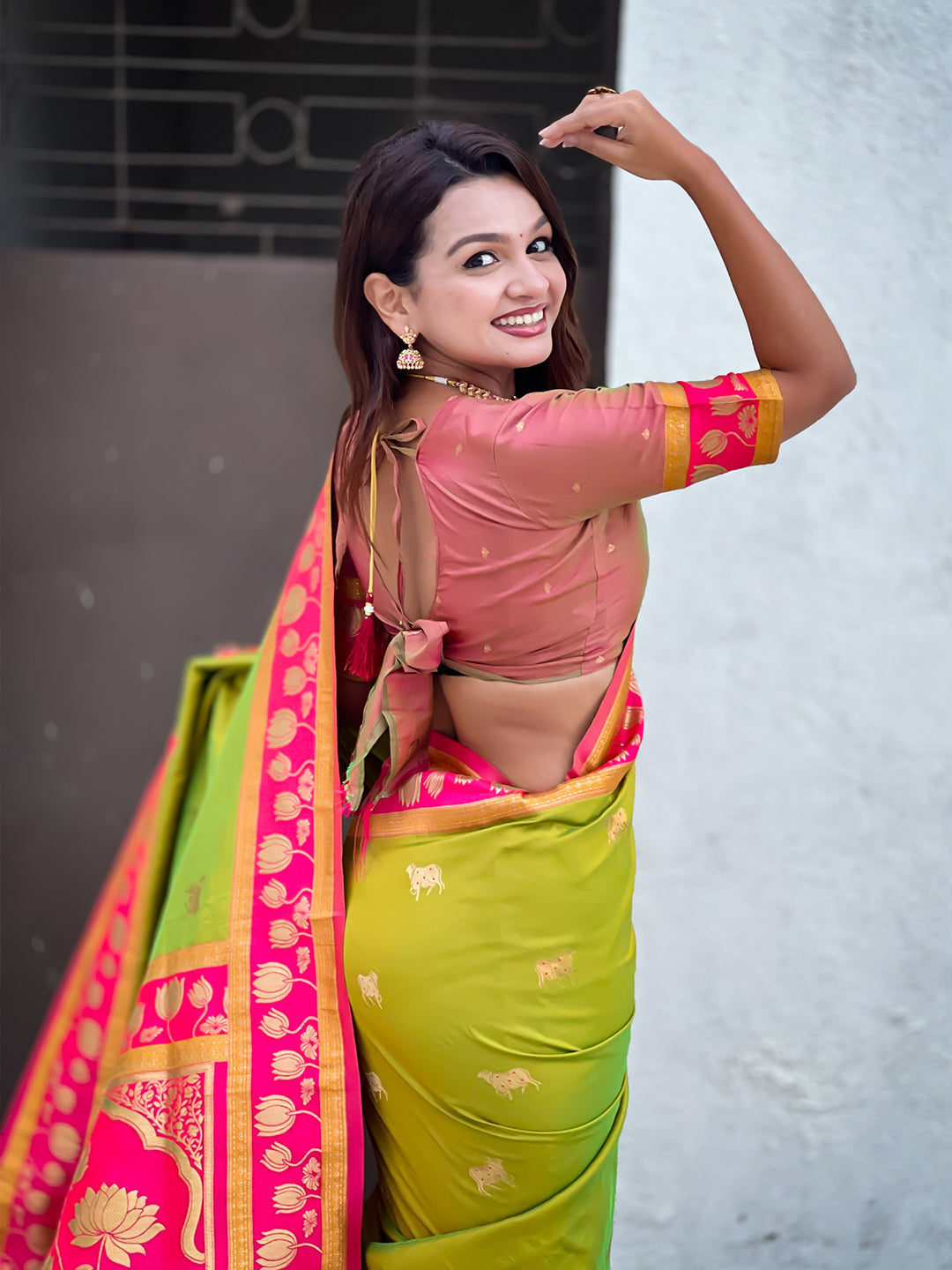Mehendi green soft silk pichwai traditional zari woven saree