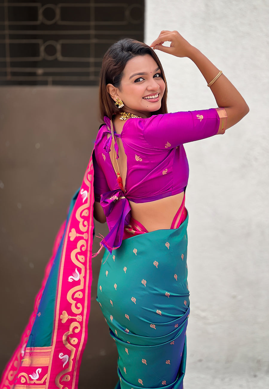 Green zari woven rajhans swan paithani silk saree