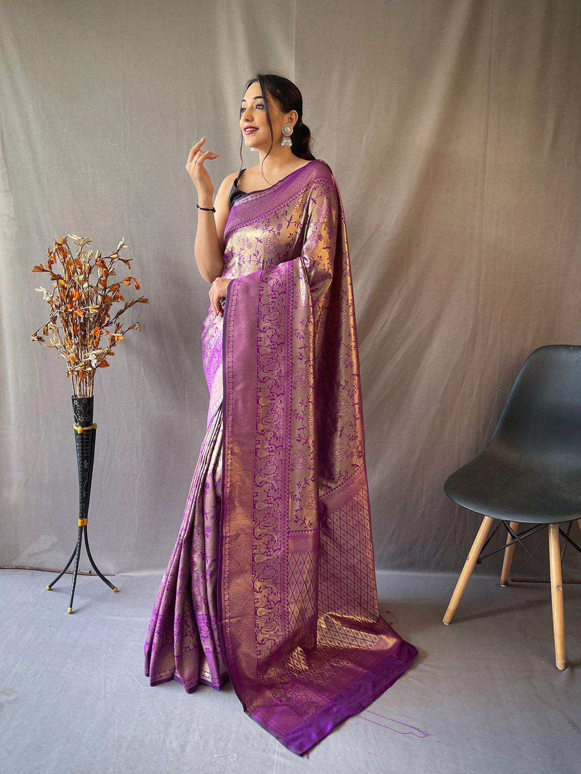 Purple Jam Saree in Kanjeevaram Silk