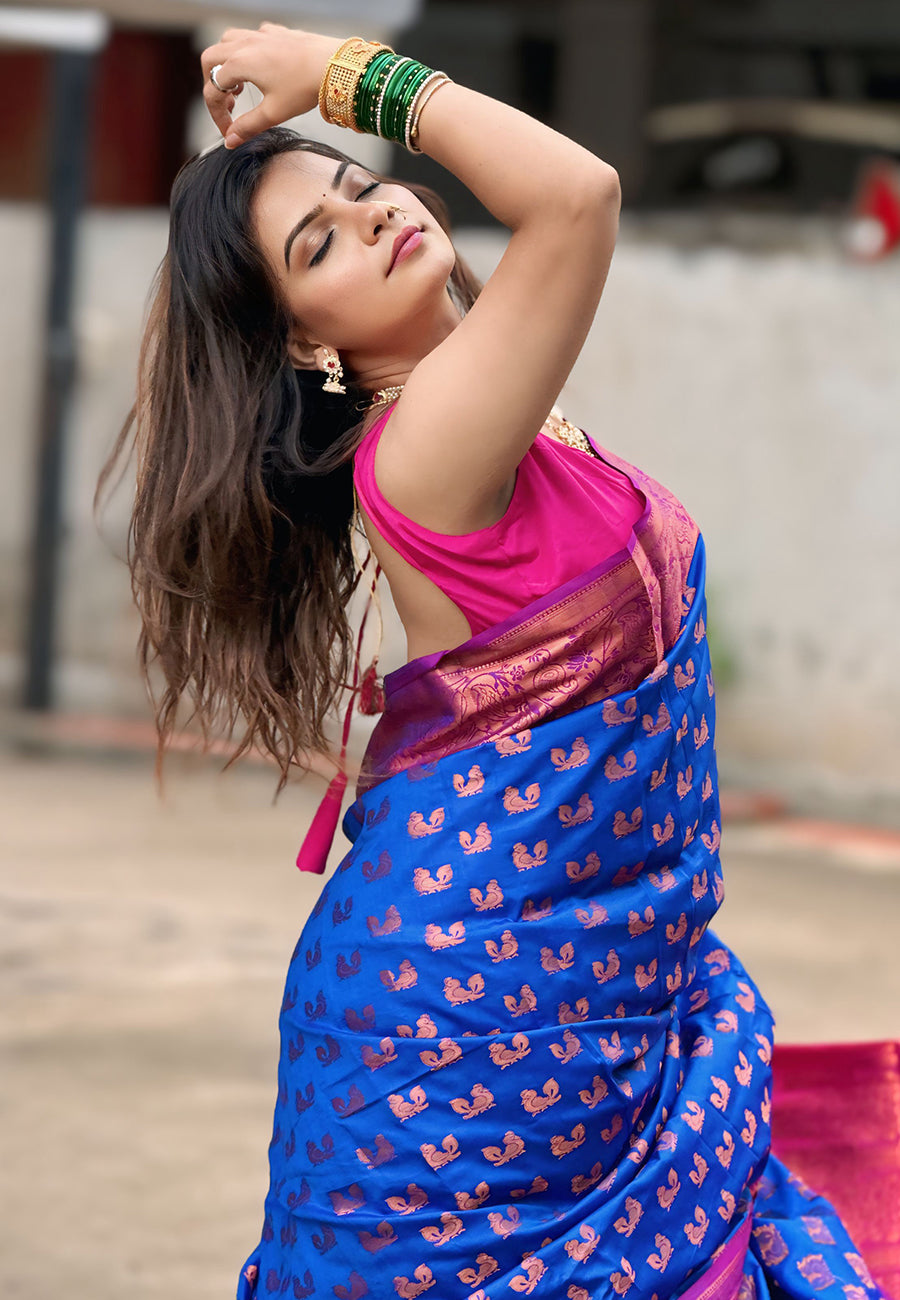 Violet Soft Silk Peacock Weaves Zari Woven Saree