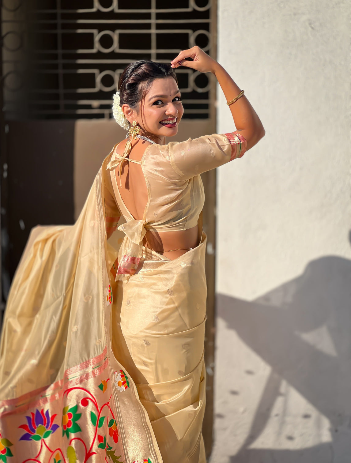 Chickoo organza swan paithani silk zari woven saree