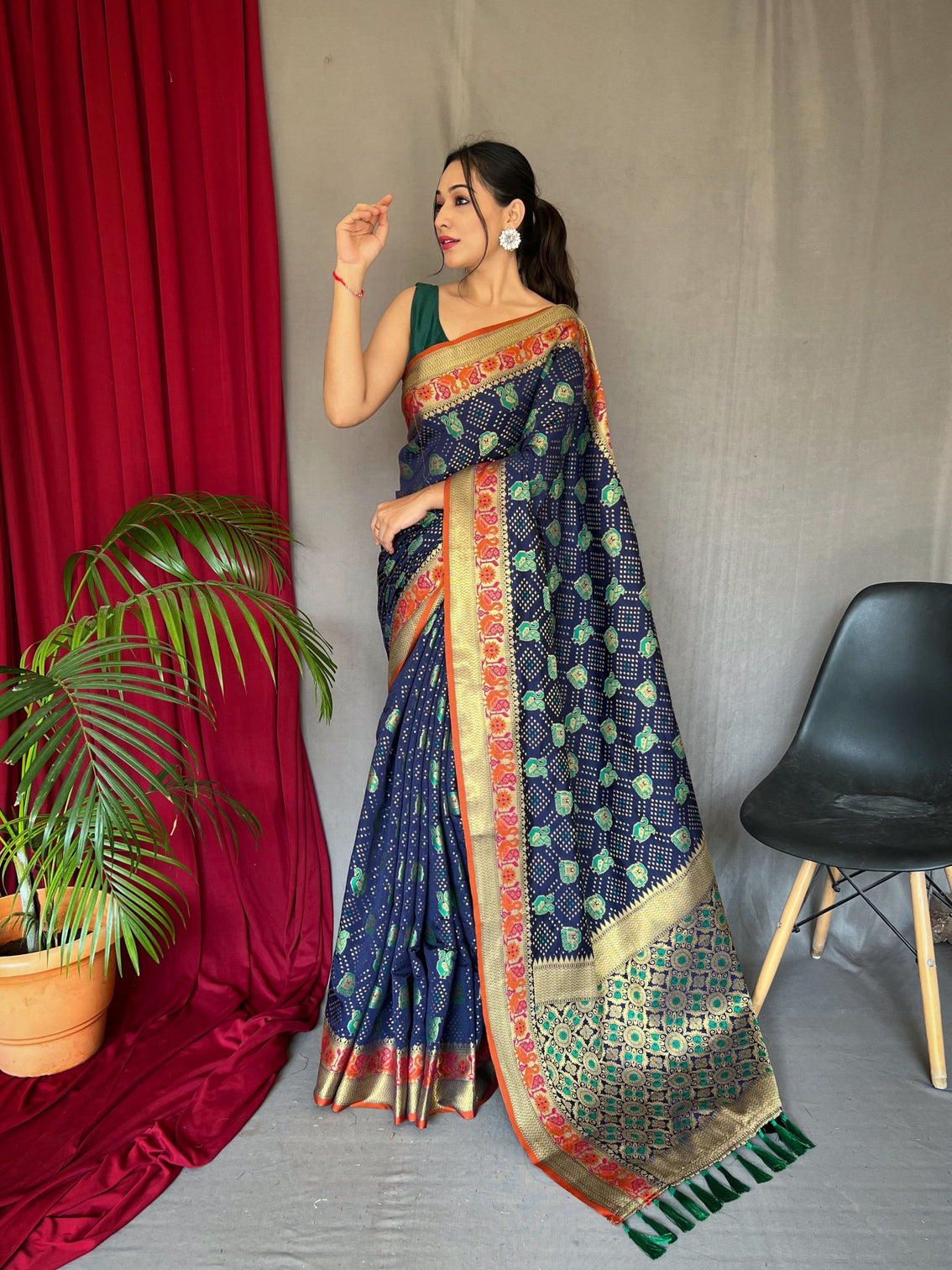 Navy Blue Saree in Kutch Patola Silk