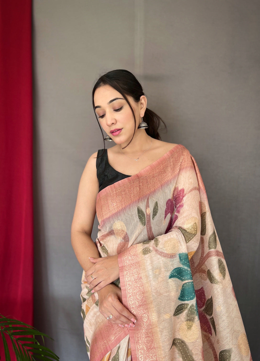 Pink Saree In Pure Chanderi Banarasi Silk
