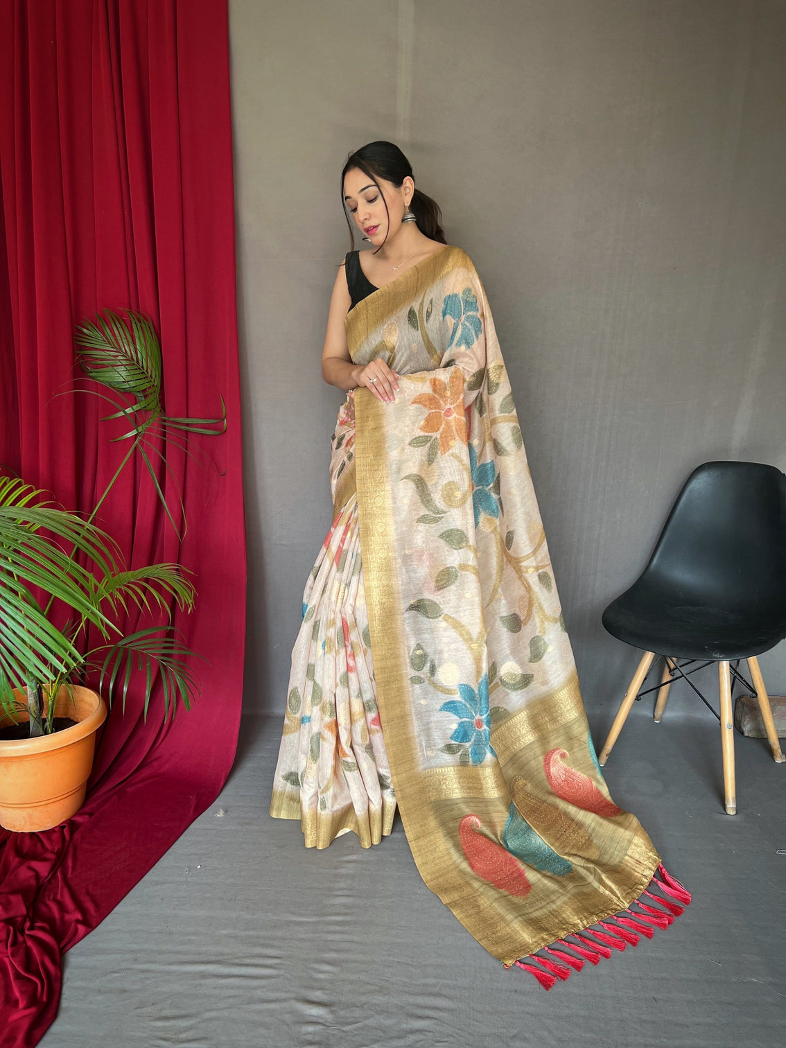 Yellow Gold Saree in Pure Chanderi Banarasi Silk