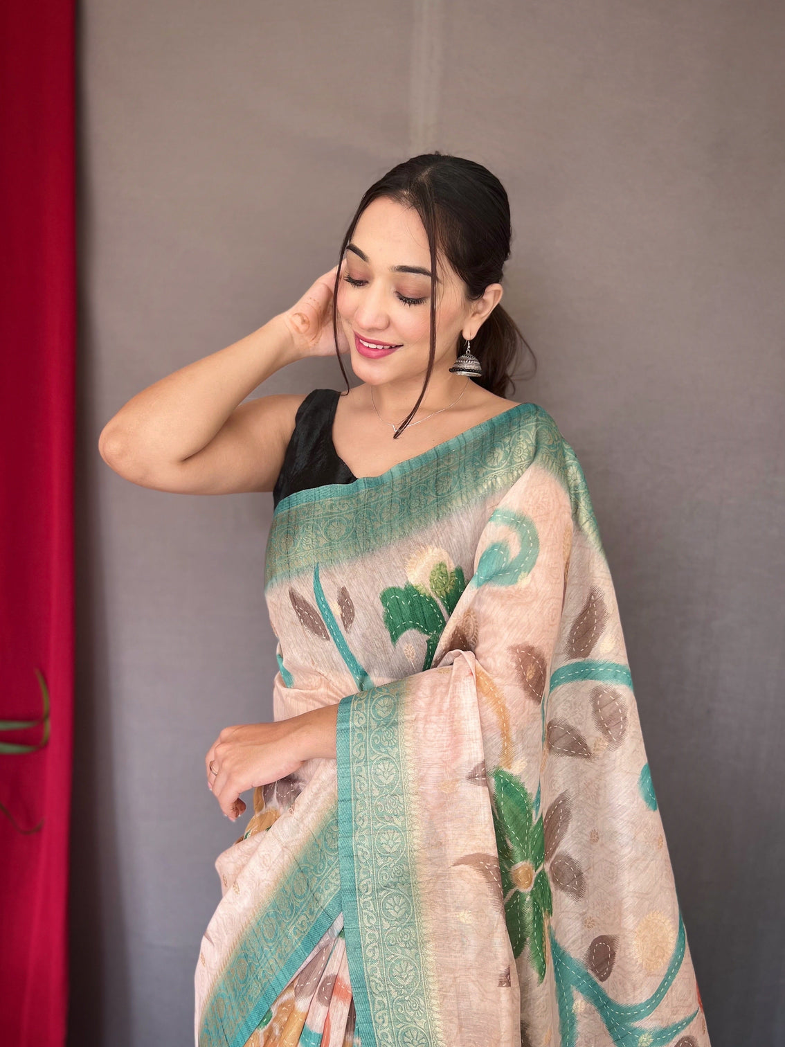 Powder Blue Saree in Pure Chanderi Banarasi Silk
