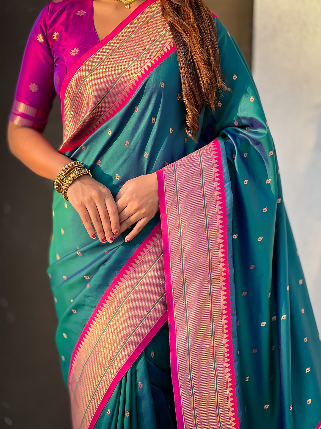 Green soft silk paithani zari woven saree