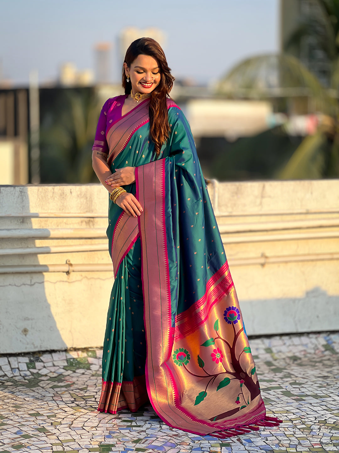 Green soft silk paithani zari woven saree